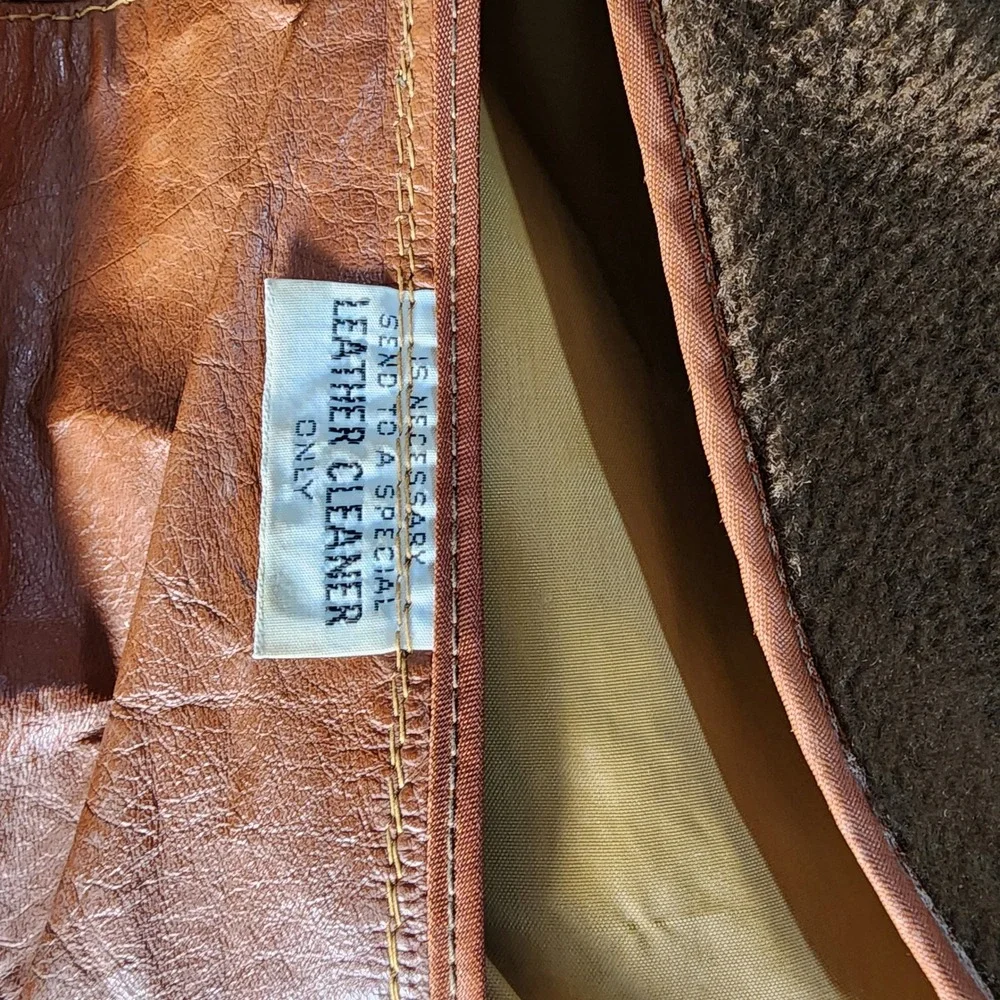 Vintage Genuine Leather Blazer Jacket Men's 42 Brown Faux Fur Lined Made in USA‎